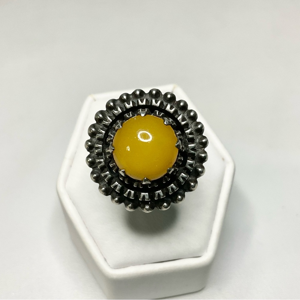 Vintage Amber Sterling Silver Ring SZ 7